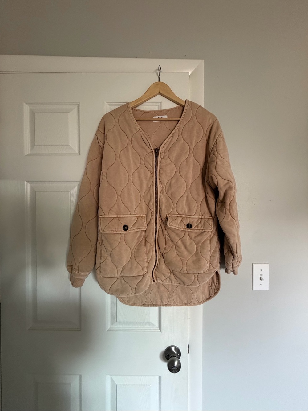 Carly Jean Los Angeles Quilted Tan/Light Pink Puffer Jacket